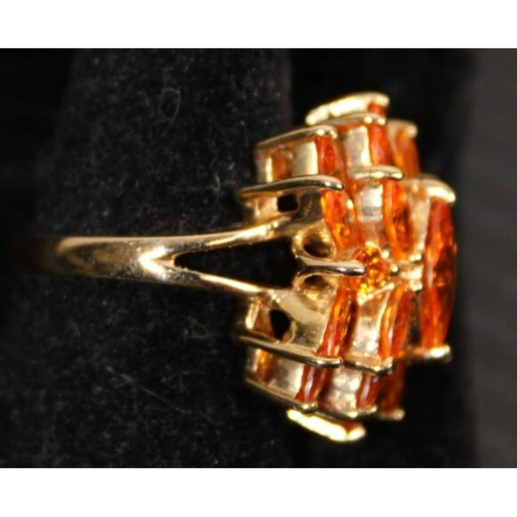 .925 Sterling Silver Orange Crystal Vermeil Cocktail Ring - Picture 3 of 5